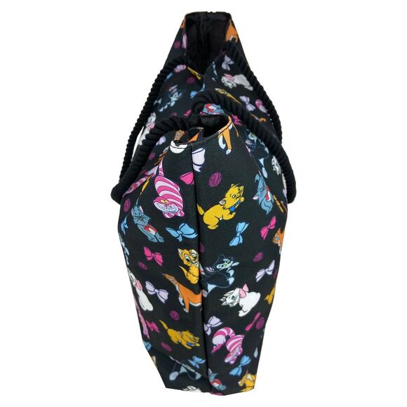 Disney Cats Tote Bag Travel Beach Carry-on Cheshire Figaro Rope Handle Black - Picture 7 of 8